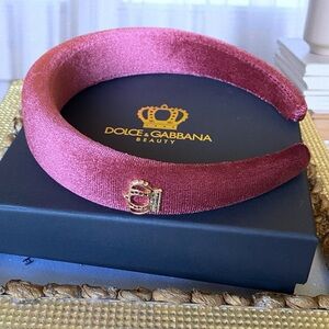 Dolce&Gabbana Velvet Rose Mauve Head Band With Gold toned Metal Crown accessory